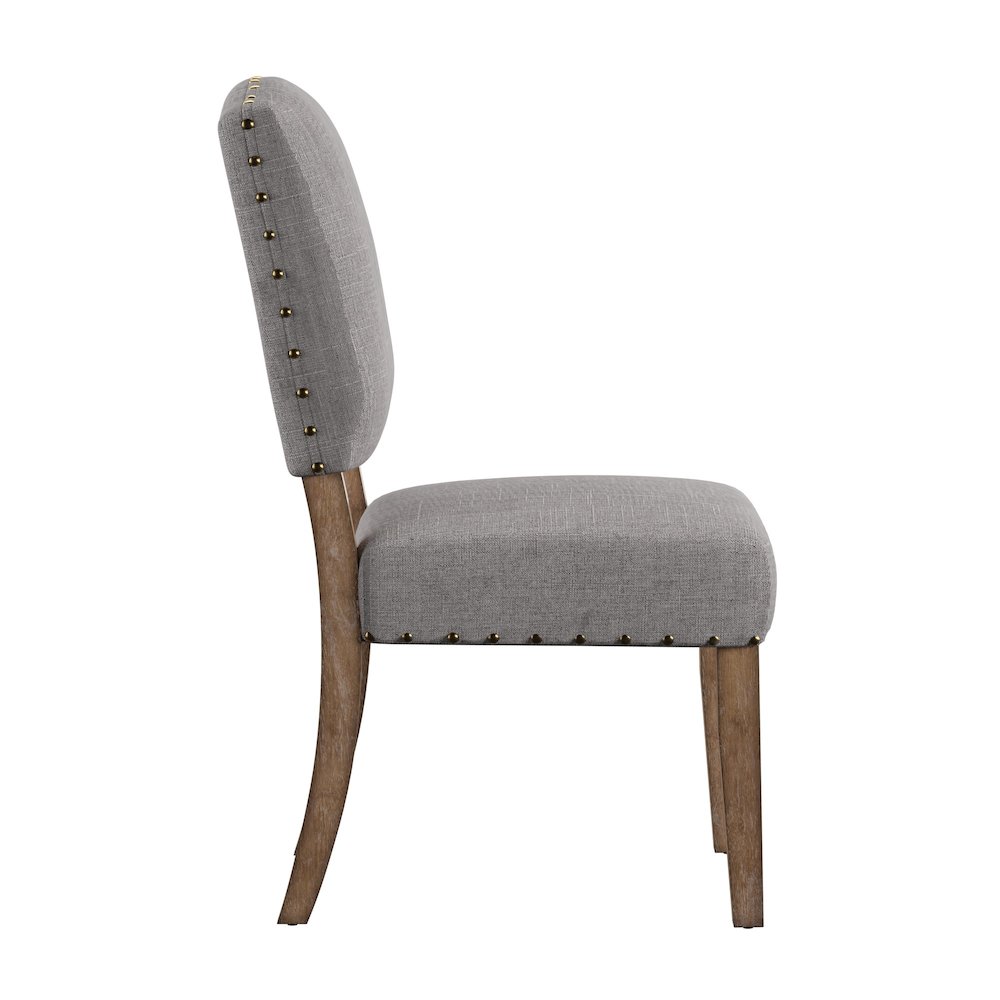 Set of 2, Light Distressed Natural Finish Grey Linen Nailhead Chair. Picture 8