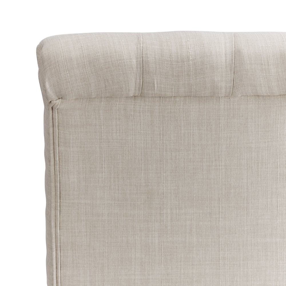 Set of 2, Light Distressed Natural Finish Beige Linen Rolled Top Tufted Chair. Picture 7