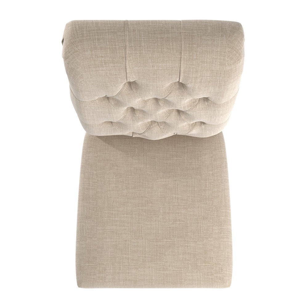 Set of 2, Light Distressed Natural Finish Beige Linen Rolled Top Tufted Chair. Picture 6