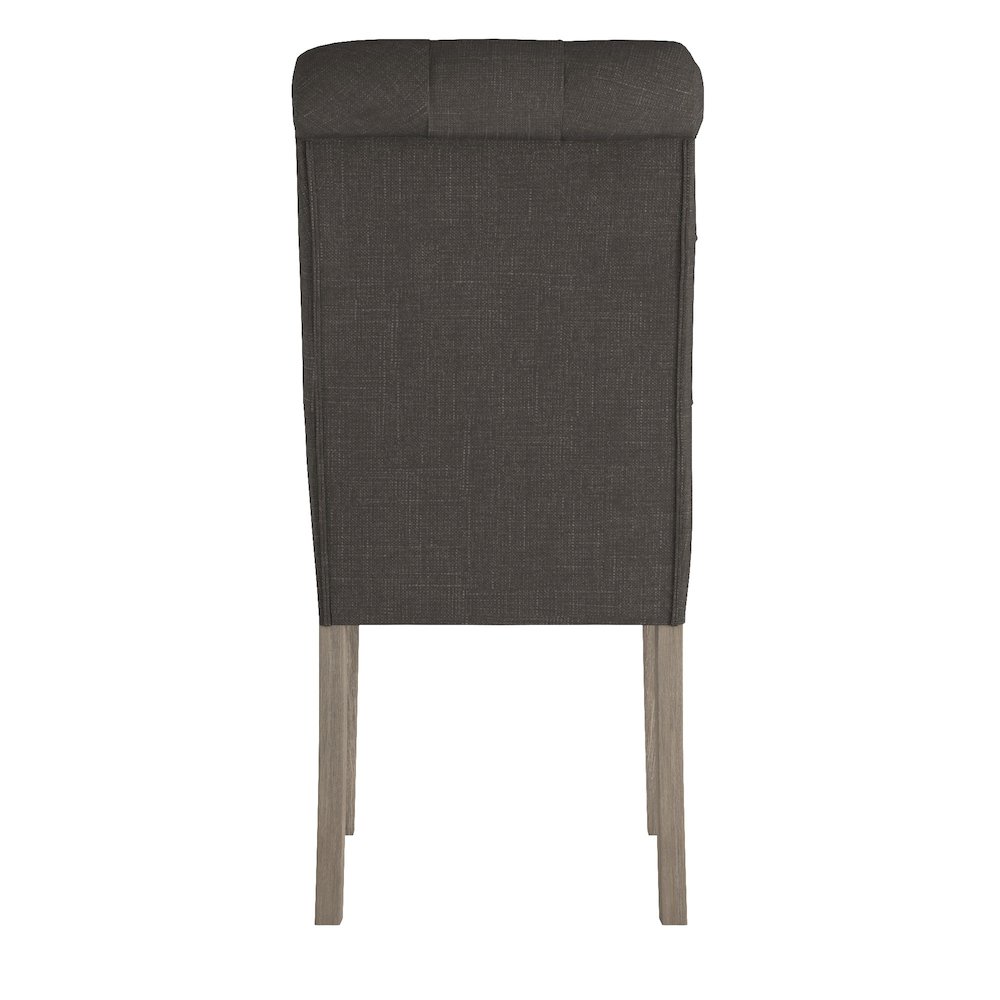 Set of 2, Antique Grey Oak Finish Dark Grey Linen Rolled Top Tufted Chair. Picture 7