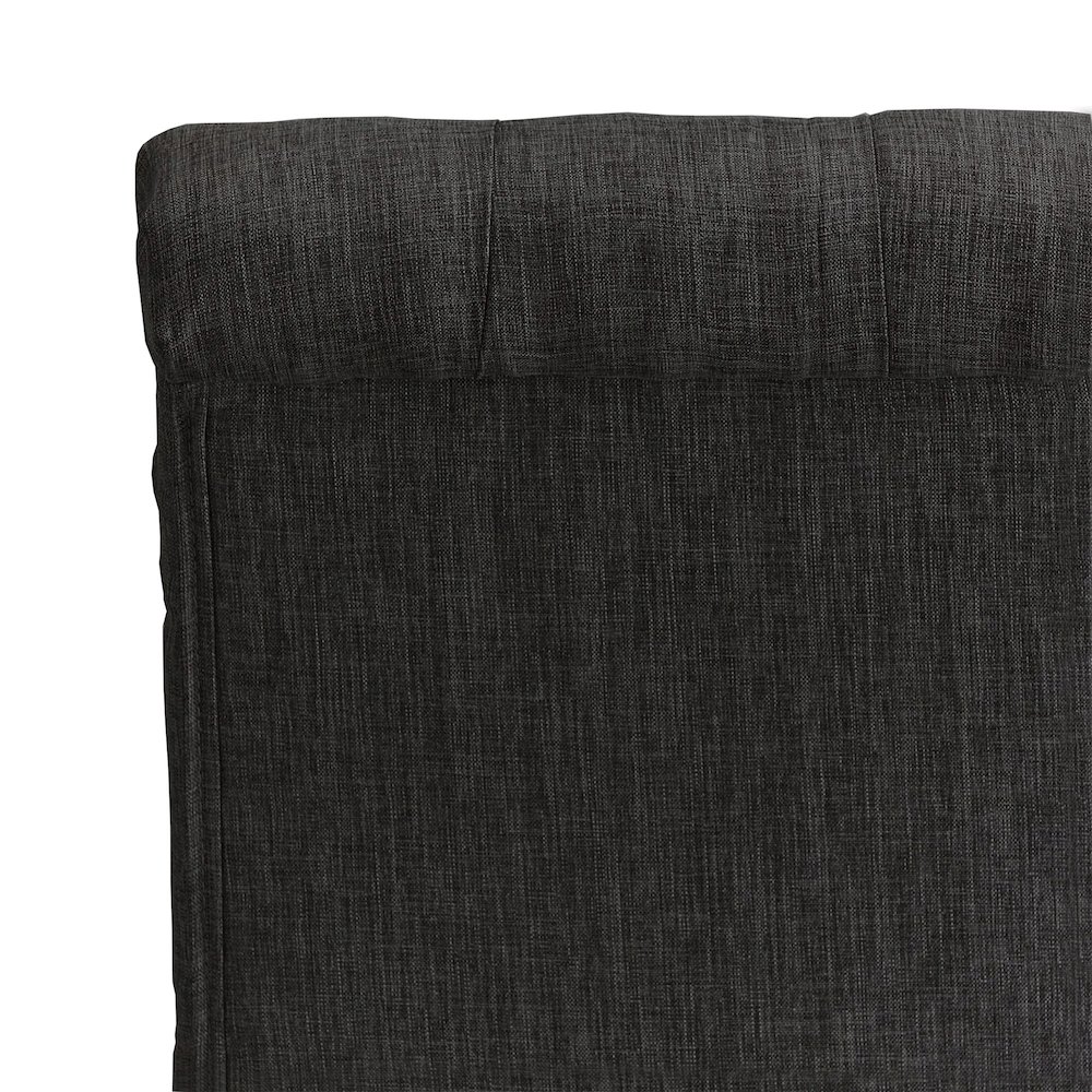 Set of 2, Antique Grey Oak Finish Dark Grey Linen Rolled Top Tufted Chair. Picture 3