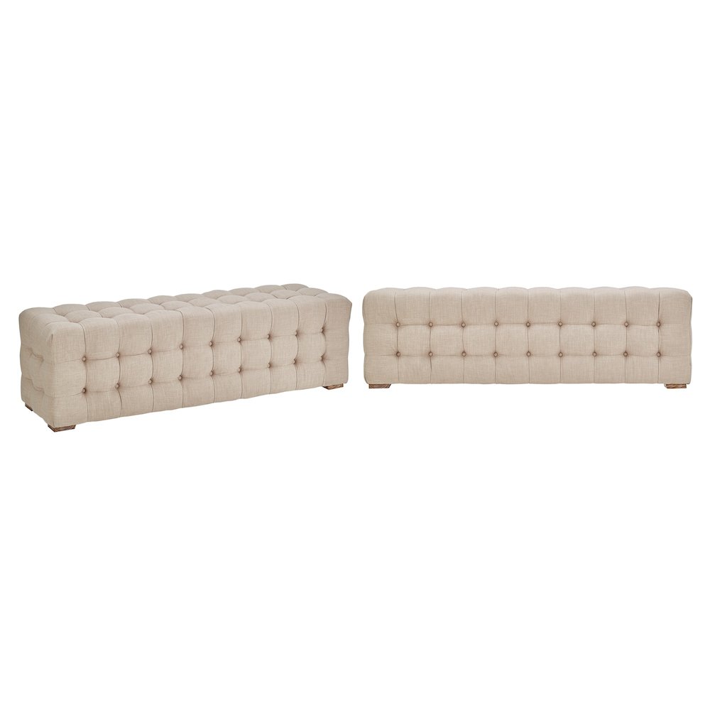 Beige Linen 58" L Tufted Bench. Picture 2