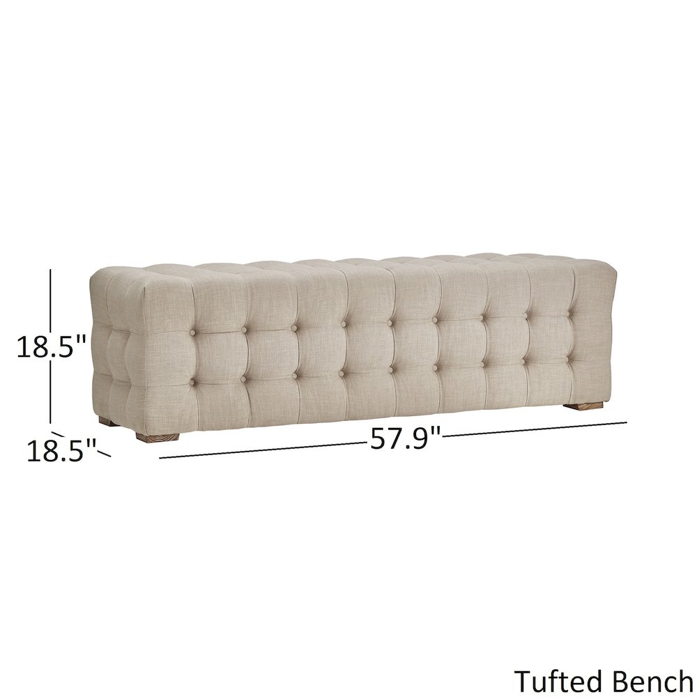 Beige Linen 58" L Tufted Bench. Picture 3