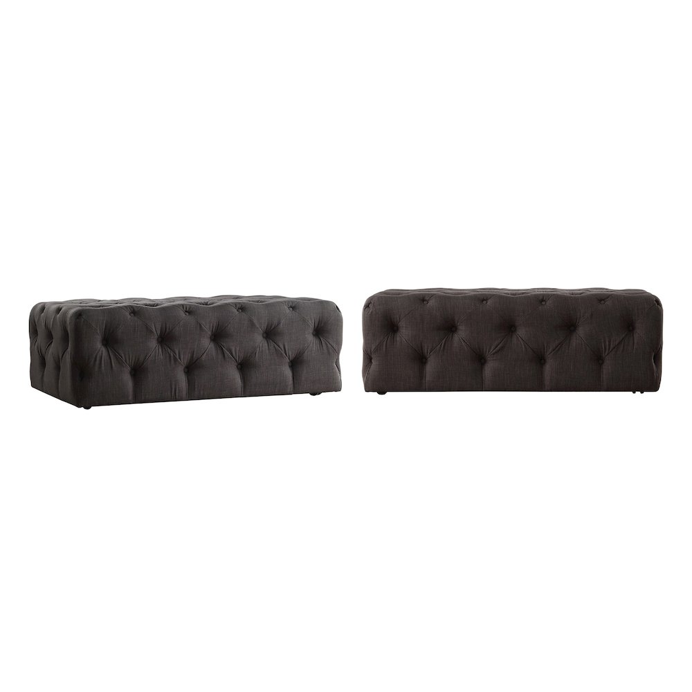 Dark Grey Linen Rectangular Tufted Ottoman. Picture 3