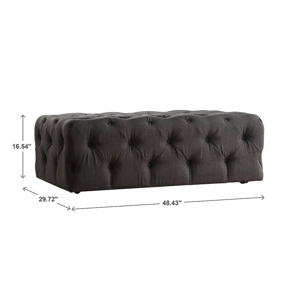 Dark Grey Linen Rectangular Tufted Ottoman. Picture 4