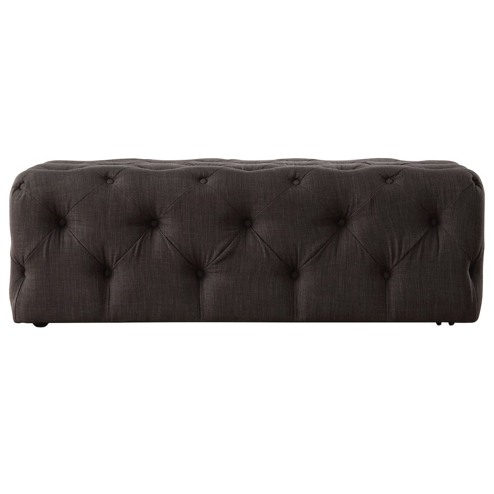 Dark Grey Linen Rectangular Tufted Ottoman. Picture 5