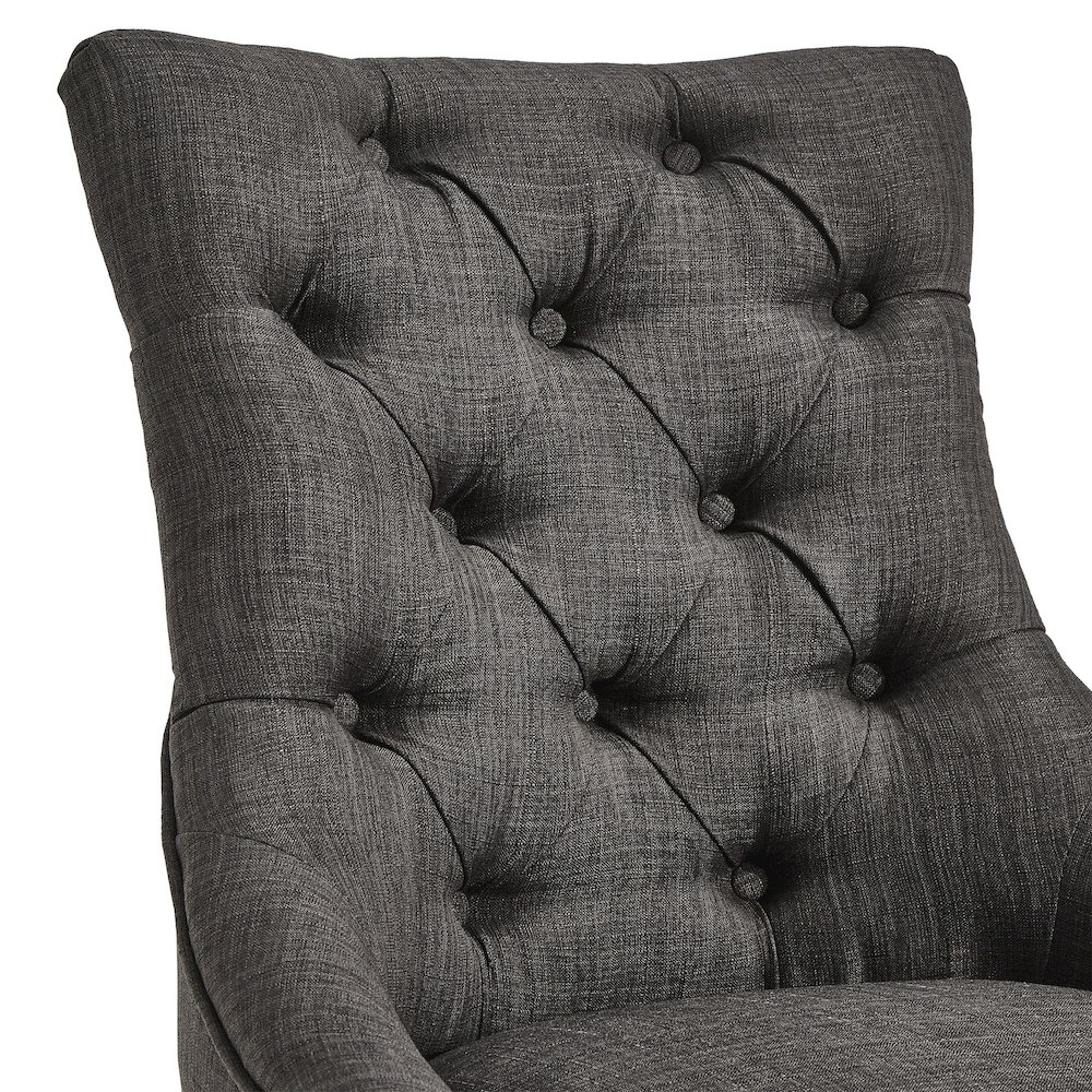 Set of 2, Light Distressed Natural Finish Dark Grey Linen Tufted Dining Chair. Picture 2
