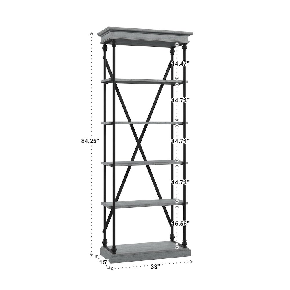 Grey Finish 33"W Bookcase. Picture 4