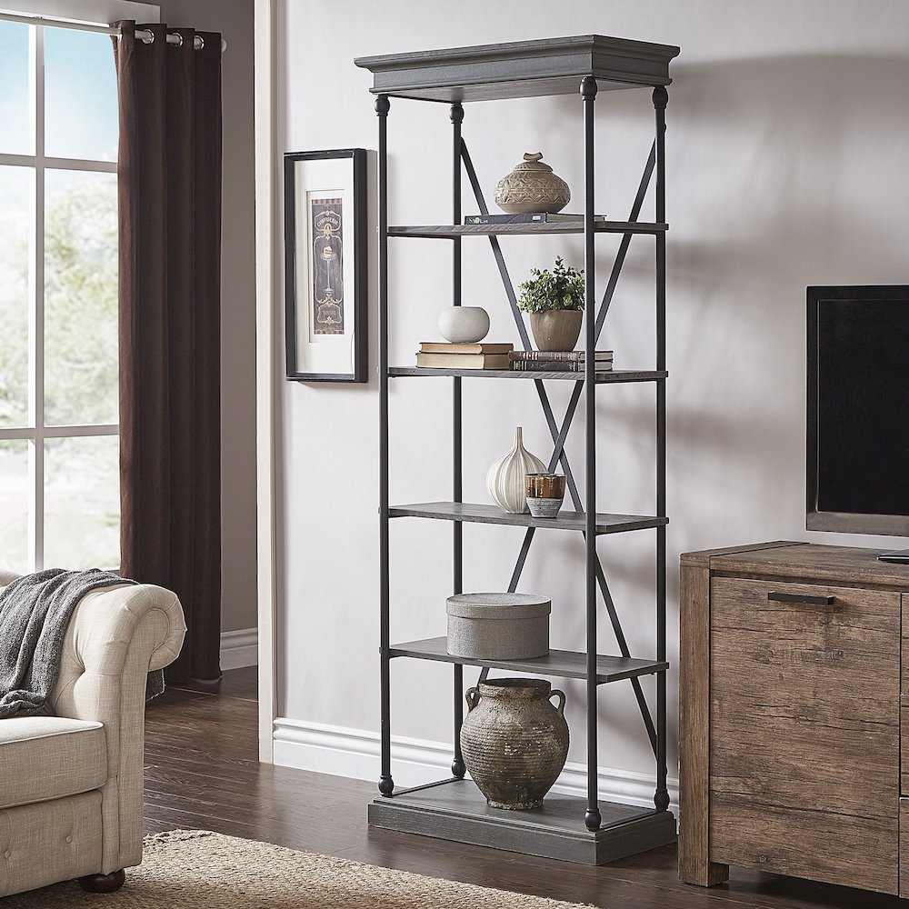 Grey Finish 33"W Bookcase. Picture 1