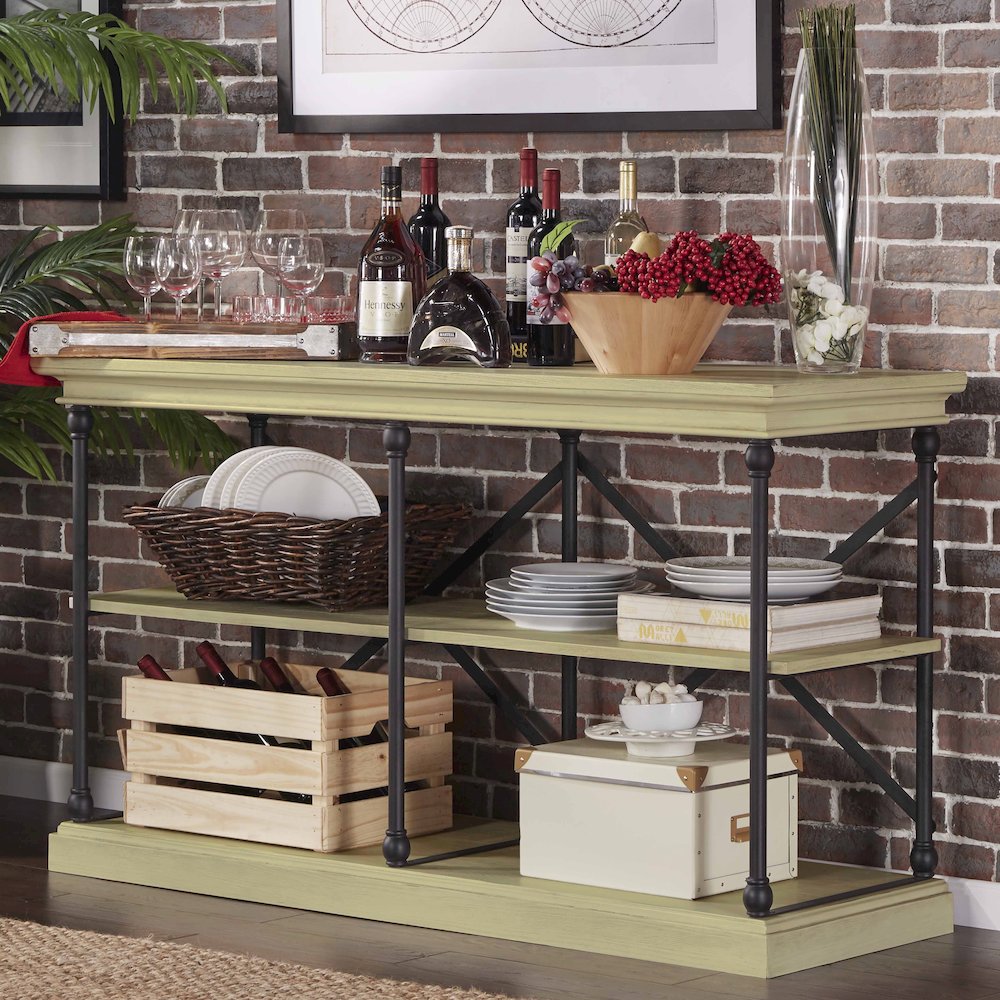 Ivory White Finish X-Back Sofa Table TV Stand. Picture 2