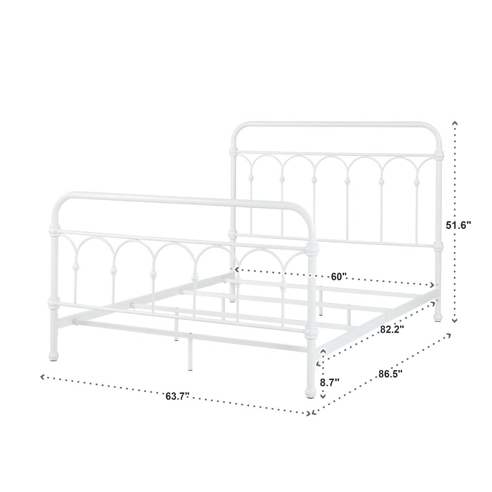 Antique White Finish Powder Coat Metal Queen Bed. Picture 3