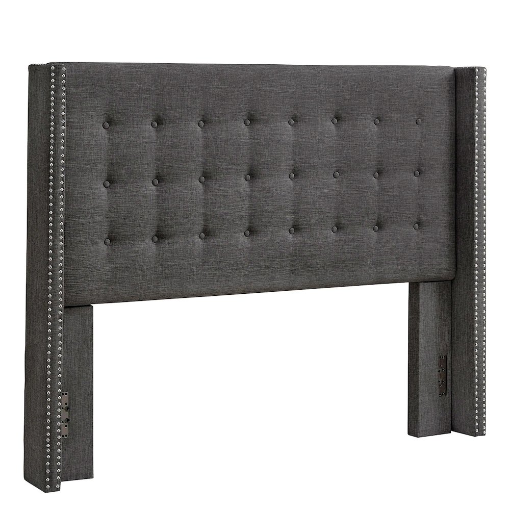 Dark Grey Linen Eastern King Wingback Headboard. Picture 4