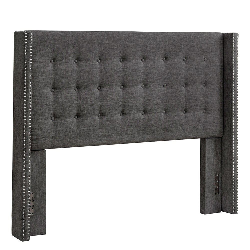 Dark Grey Linen Queen Wingback Headboard. Picture 4