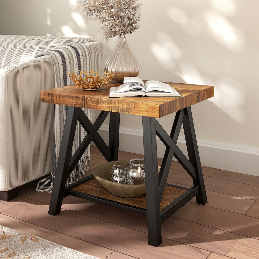 Oak Finish End Table With Shelf. Picture 1