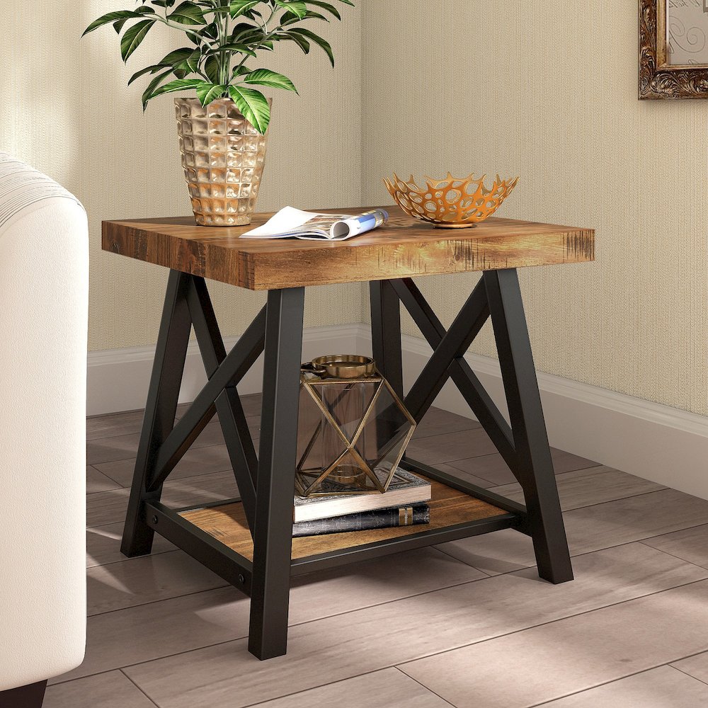 Oak Finish End Table With Shelf. Picture 2