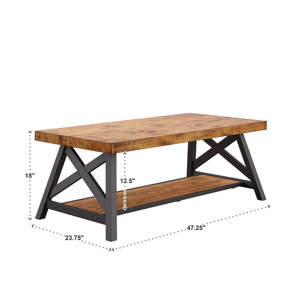 Oak Finish Coffee Table With Shelf. Picture 4