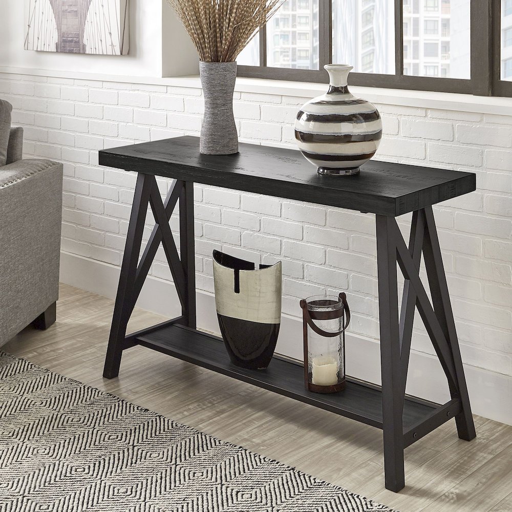Black Finish Sofa Table With Shelf. Picture 1