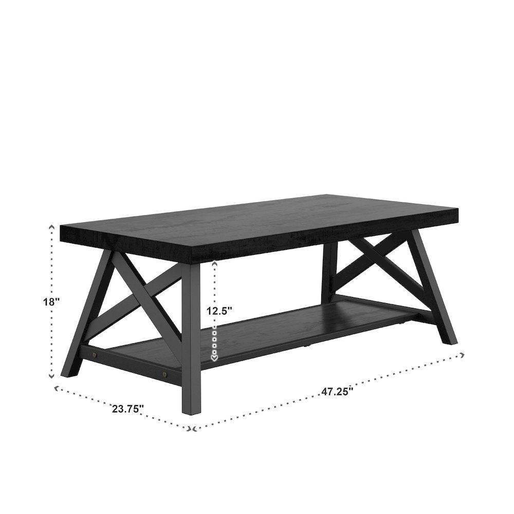 Black Finish Coffee Table With Shelf. Picture 2