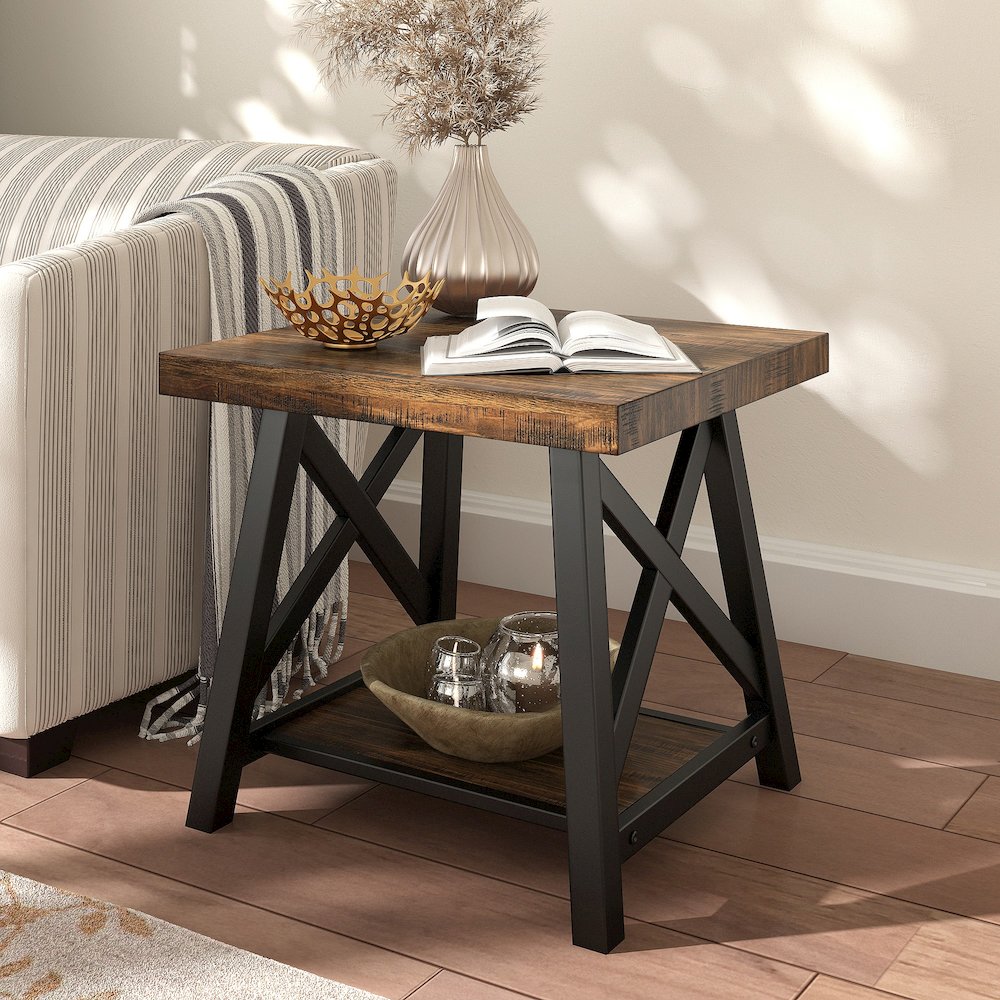 Brown Finish End Table With Shelf. Picture 1