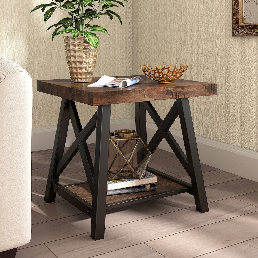 Brown Finish End Table With Shelf. Picture 2