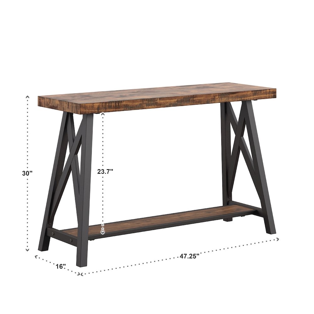 Brown Finish Sofa Table With Shelf. Picture 2