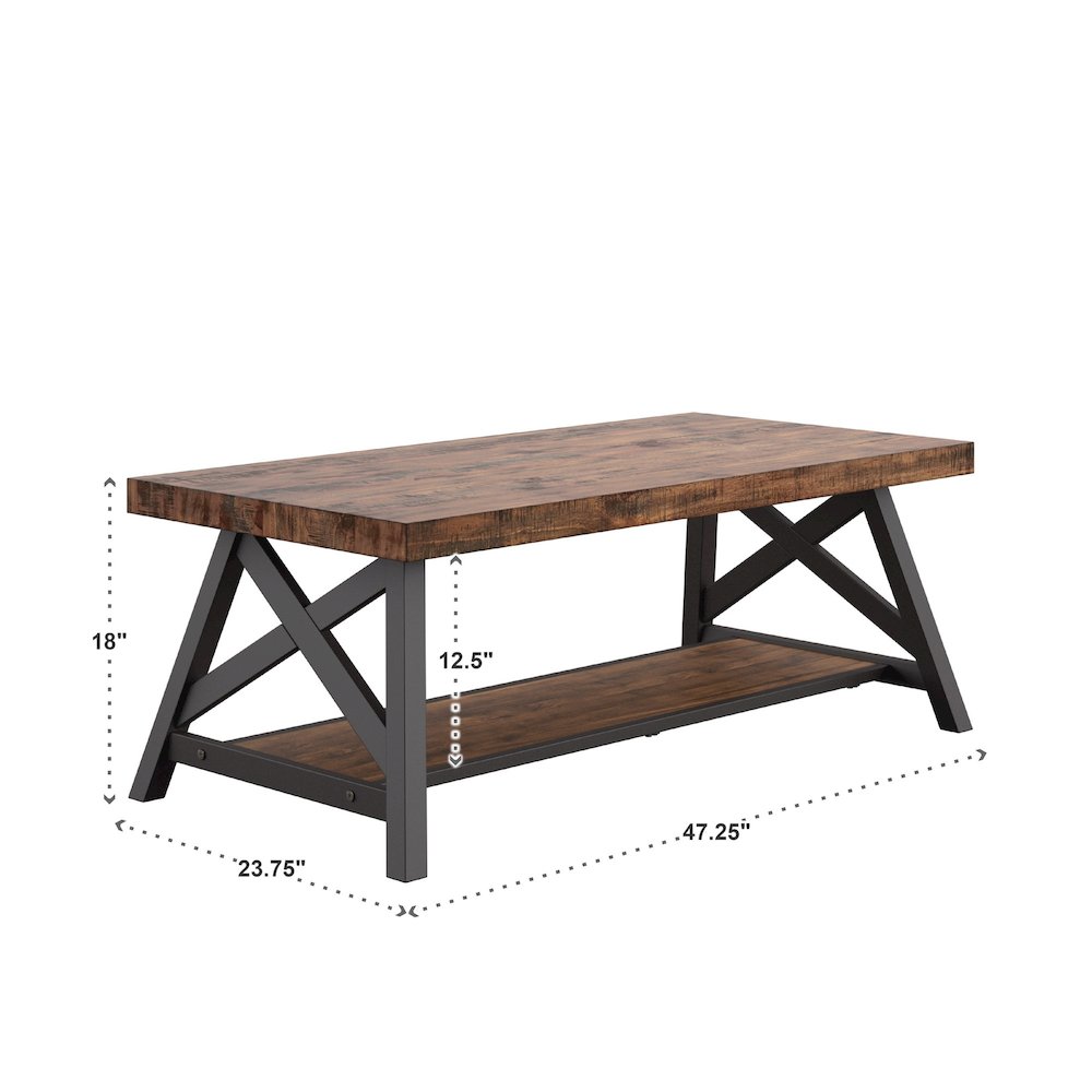 Brown Finish Coffee Table With Shelf. Picture 4