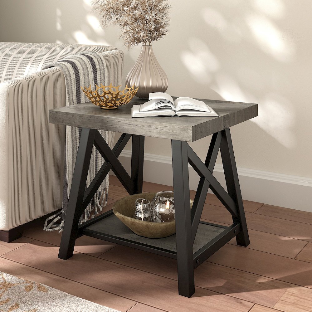 Grey Finish End Table With Shelf. Picture 1