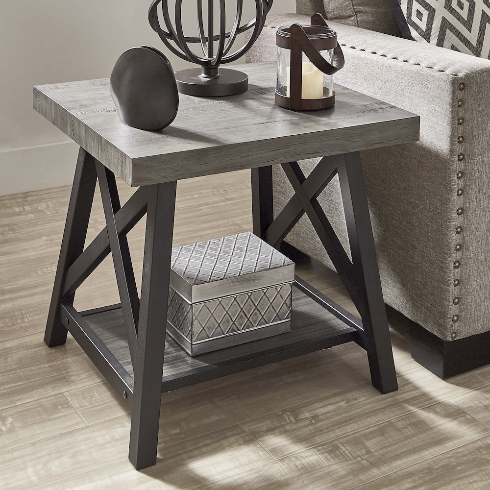 Grey Finish End Table With Shelf. Picture 2
