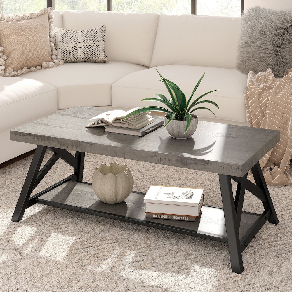 Grey Finish Coffee Table With Shelf. Picture 2