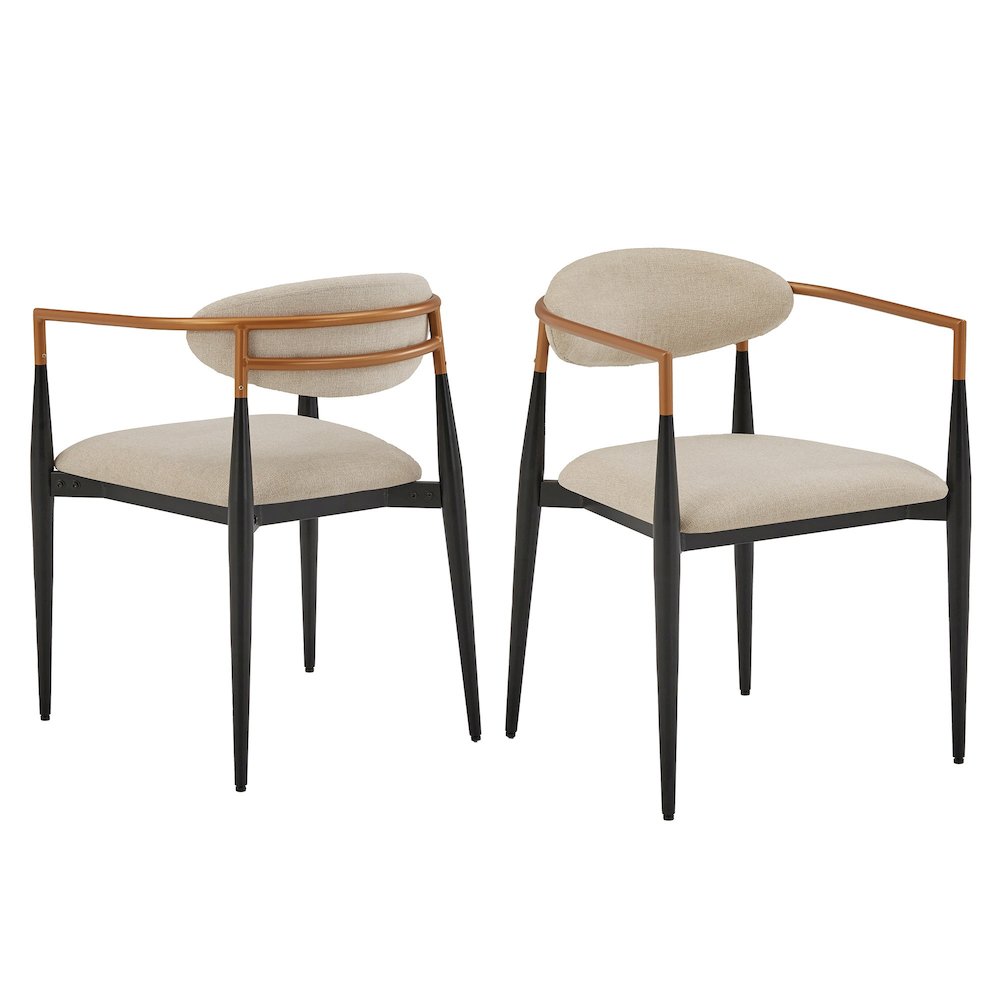 Set of 2, Two-Tone Amber Dust & Black Metal Light Beige Dining Chair. Picture 6