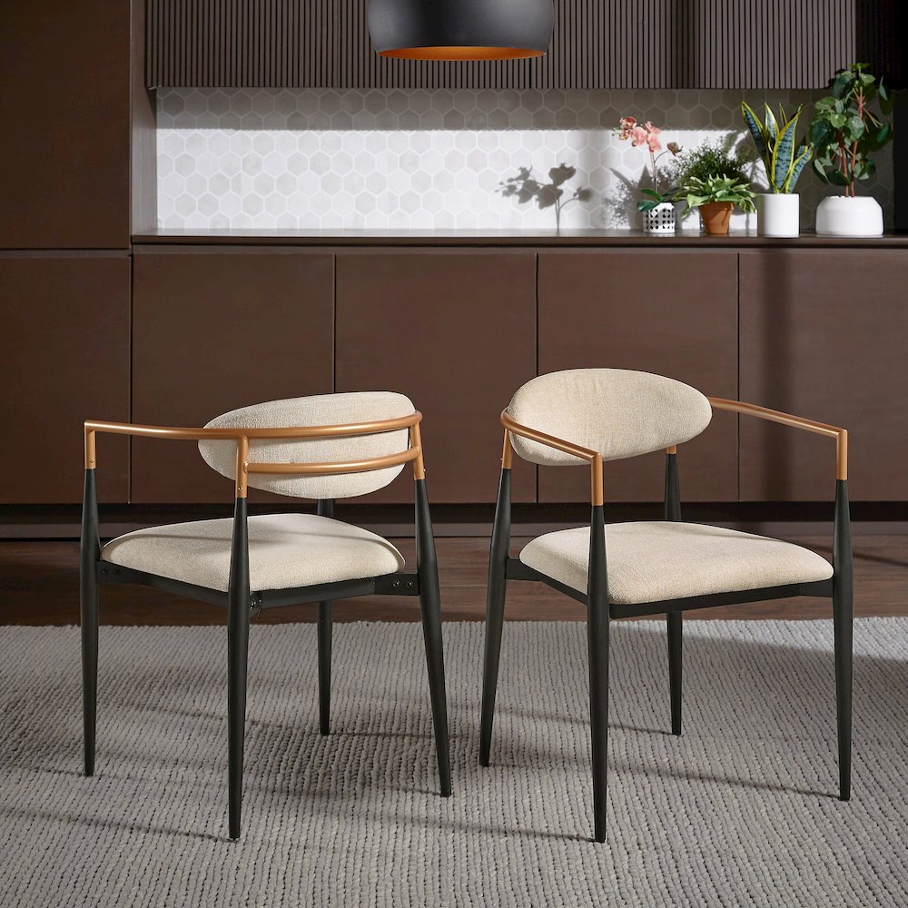 Set of 2, Two-Tone Amber Dust & Black Metal Light Beige Dining Chair. Picture 2