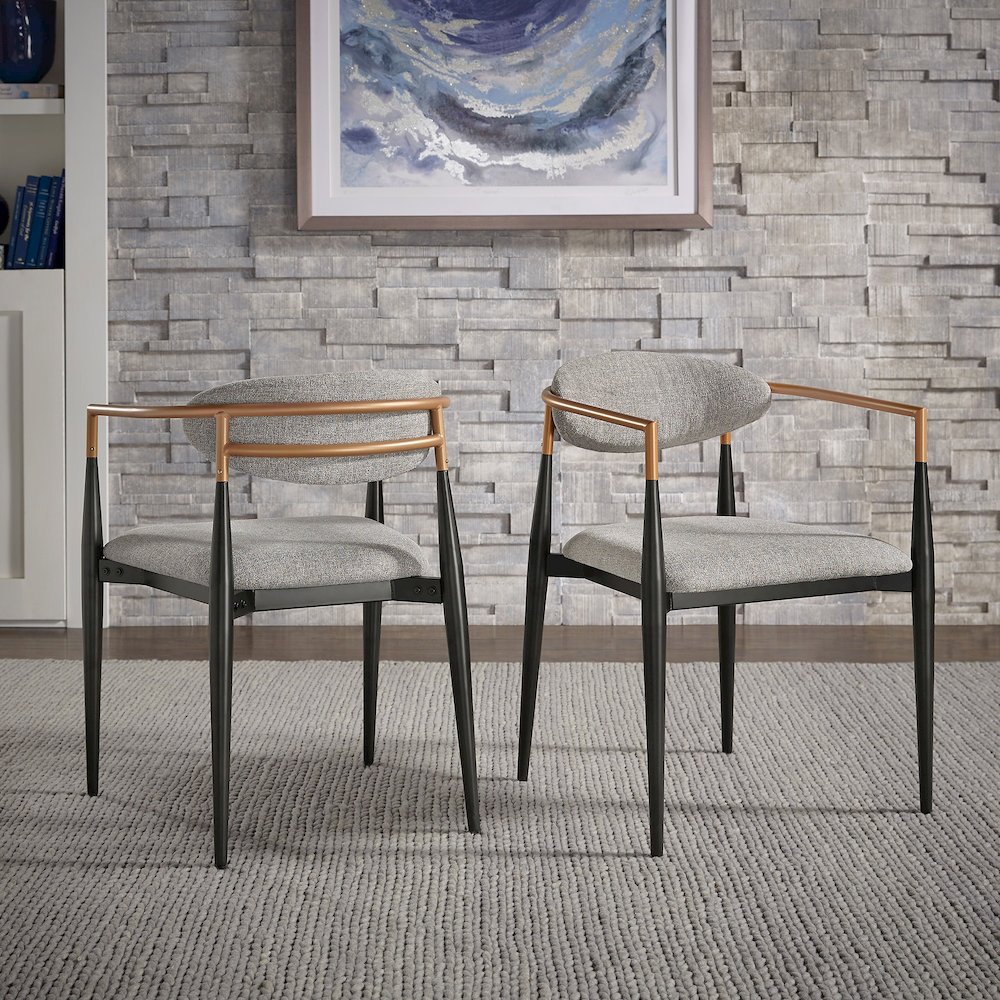 Set of 2, Two-Tone Amber Dust & Black Metal Light Grey Dining Chair. Picture 1