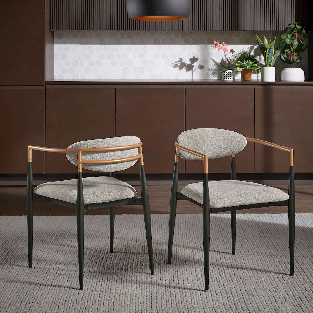 Set of 2, Two-Tone Amber Dust & Black Metal Light Grey Dining Chair. Picture 2