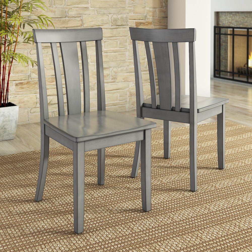 Set of 2, Antique Grey Finish Slat Back Side Chair. Picture 2