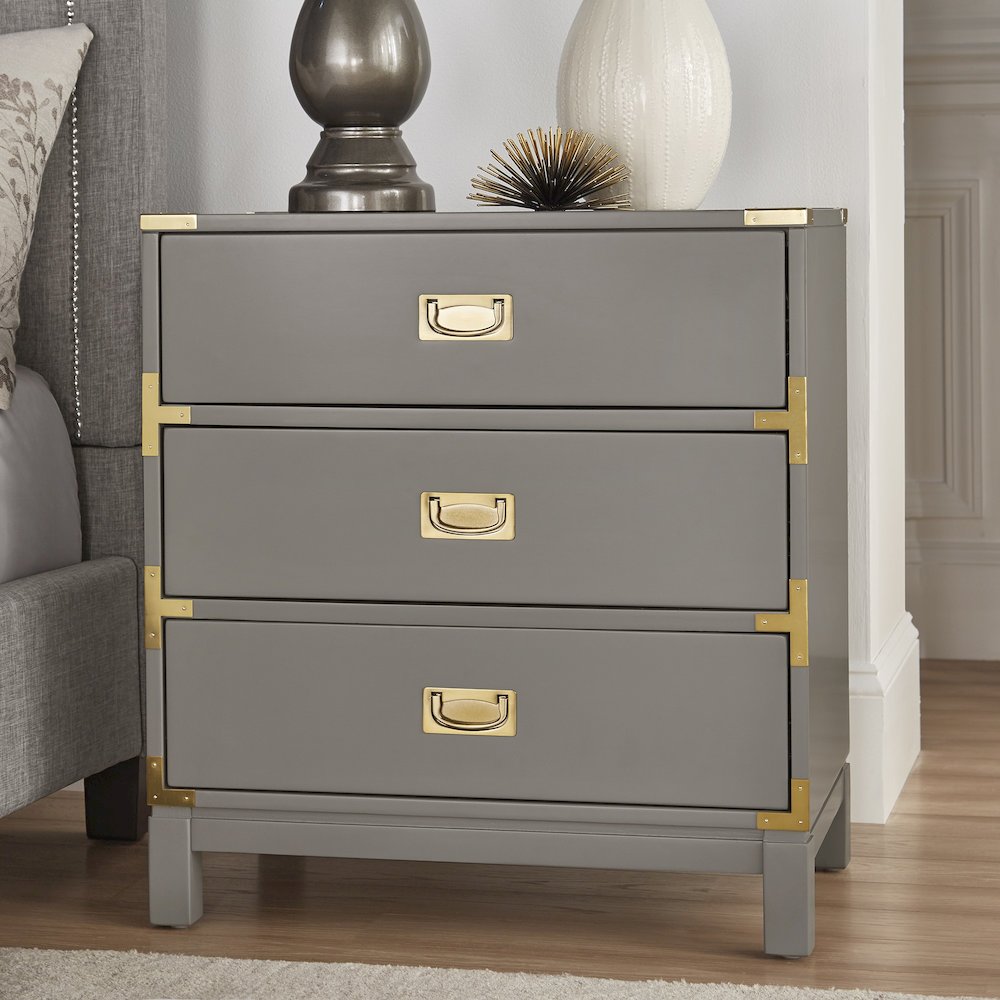 Frost Grey Finish Nightstand With 3 Drawers. Picture 1