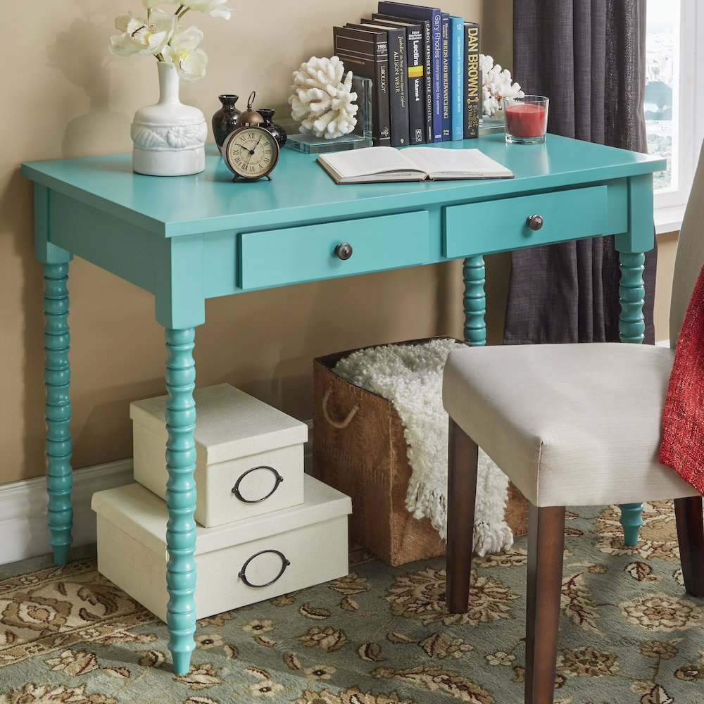 Marine Green Finish Writing Desk With Helix Legs. Picture 1