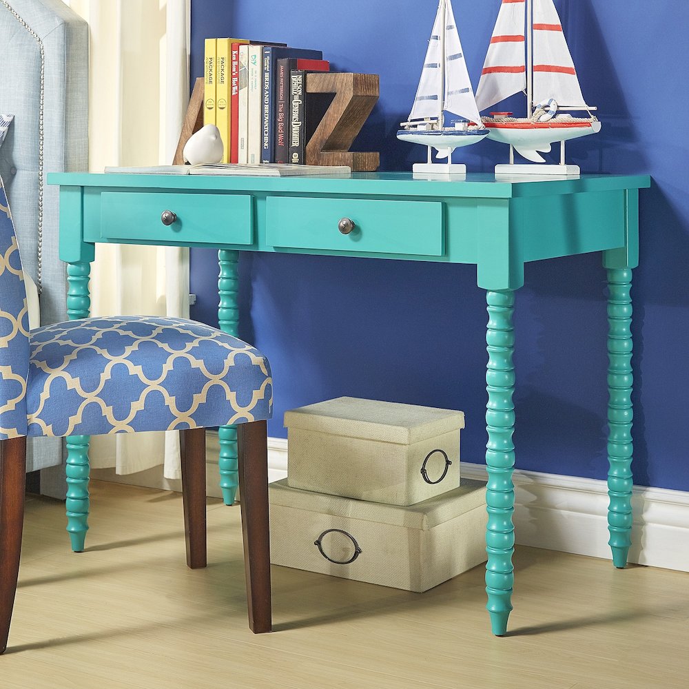 Marine Green Finish Writing Desk With Helix Legs. Picture 2