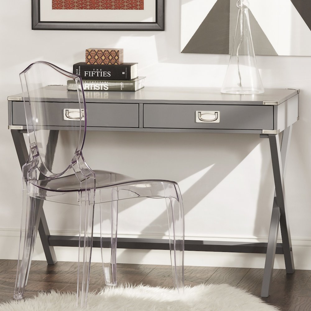 Frost Grey Finish X-Base Box Desk. Picture 1