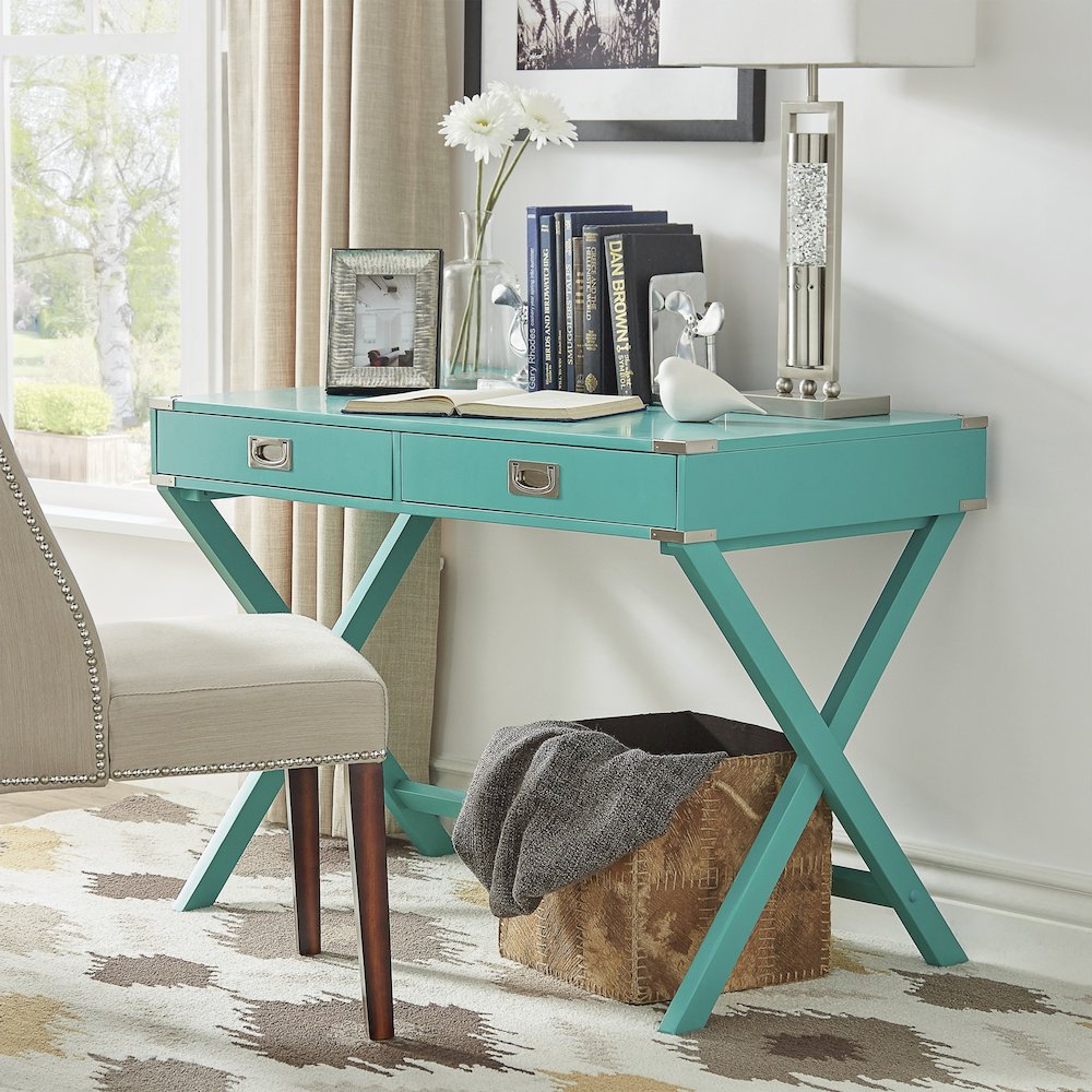 Marine Green Finish X-Base Box Desk. Picture 2