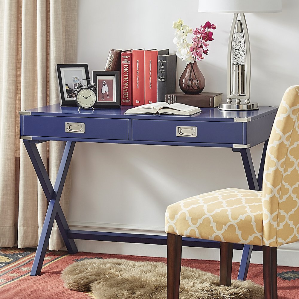 Twilight Blue Finish X-Base Box Desk. Picture 1