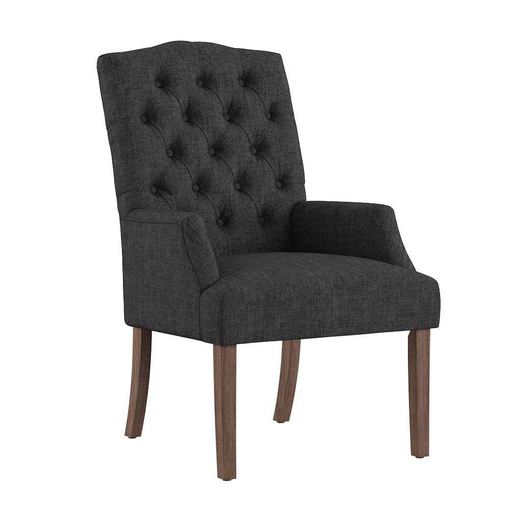Light Distressed Natural Finish Dark Grey Linen Tufted Dining Chair. Picture 3