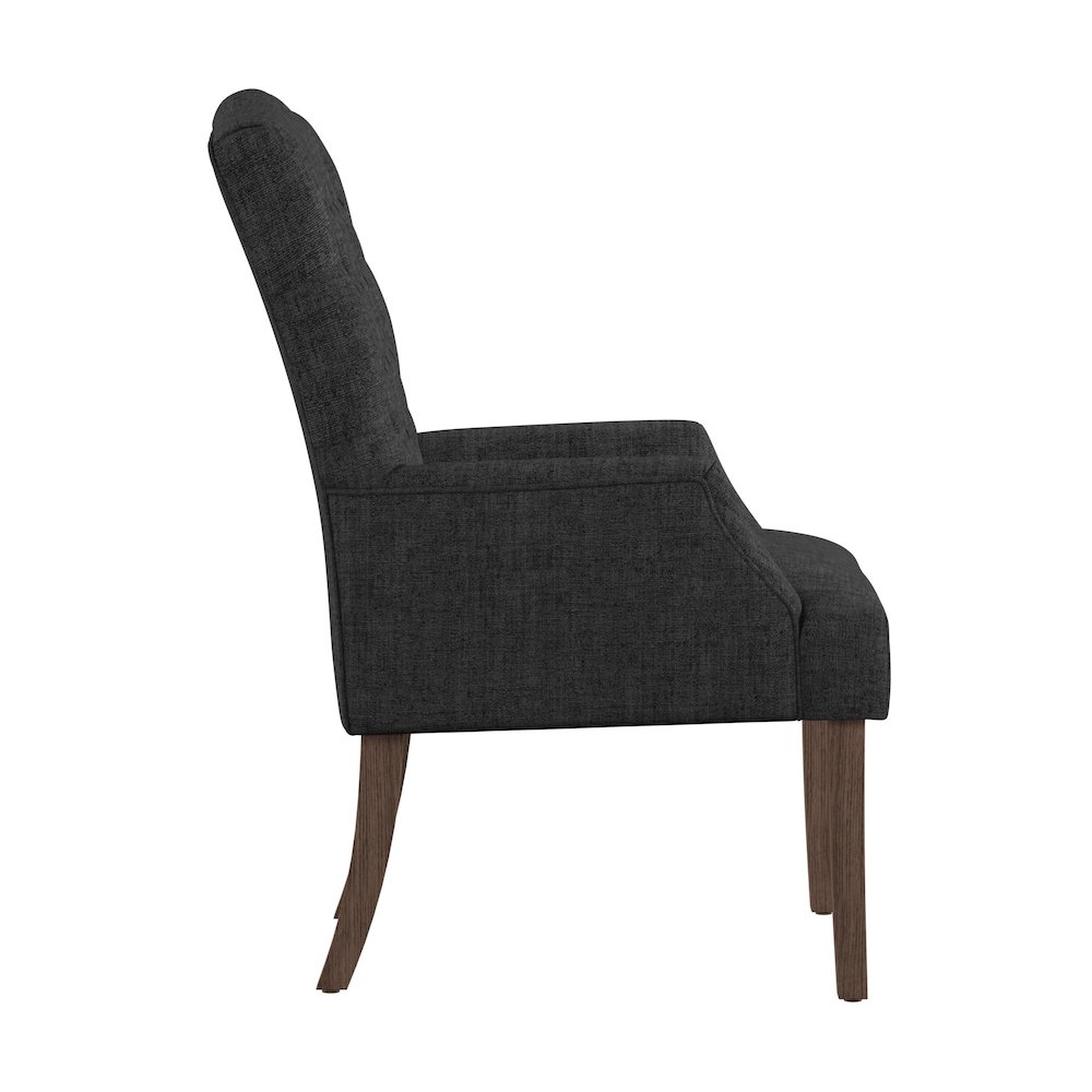 Light Distressed Natural Finish Dark Grey Linen Tufted Dining Chair. Picture 4