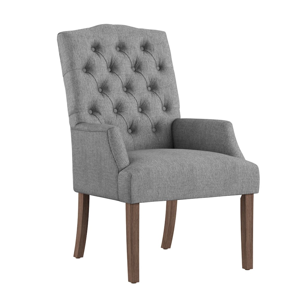 Light Distressed Natural Finish Grey Linen Tufted Dining Chair. Picture 3