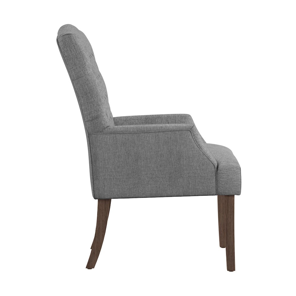 Light Distressed Natural Finish Grey Linen Tufted Dining Chair. Picture 4