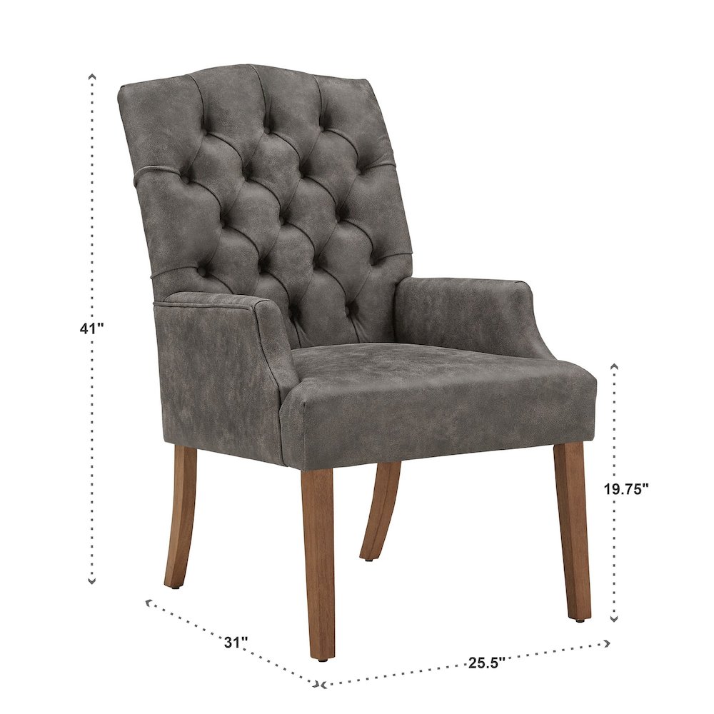 Light Distressed Natural Finish Grey Polished Microfiber Tufted Dining Chair. Picture 4