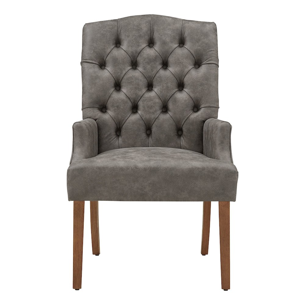 Light Distressed Natural Finish Grey Polished Microfiber Tufted Dining Chair. Picture 5
