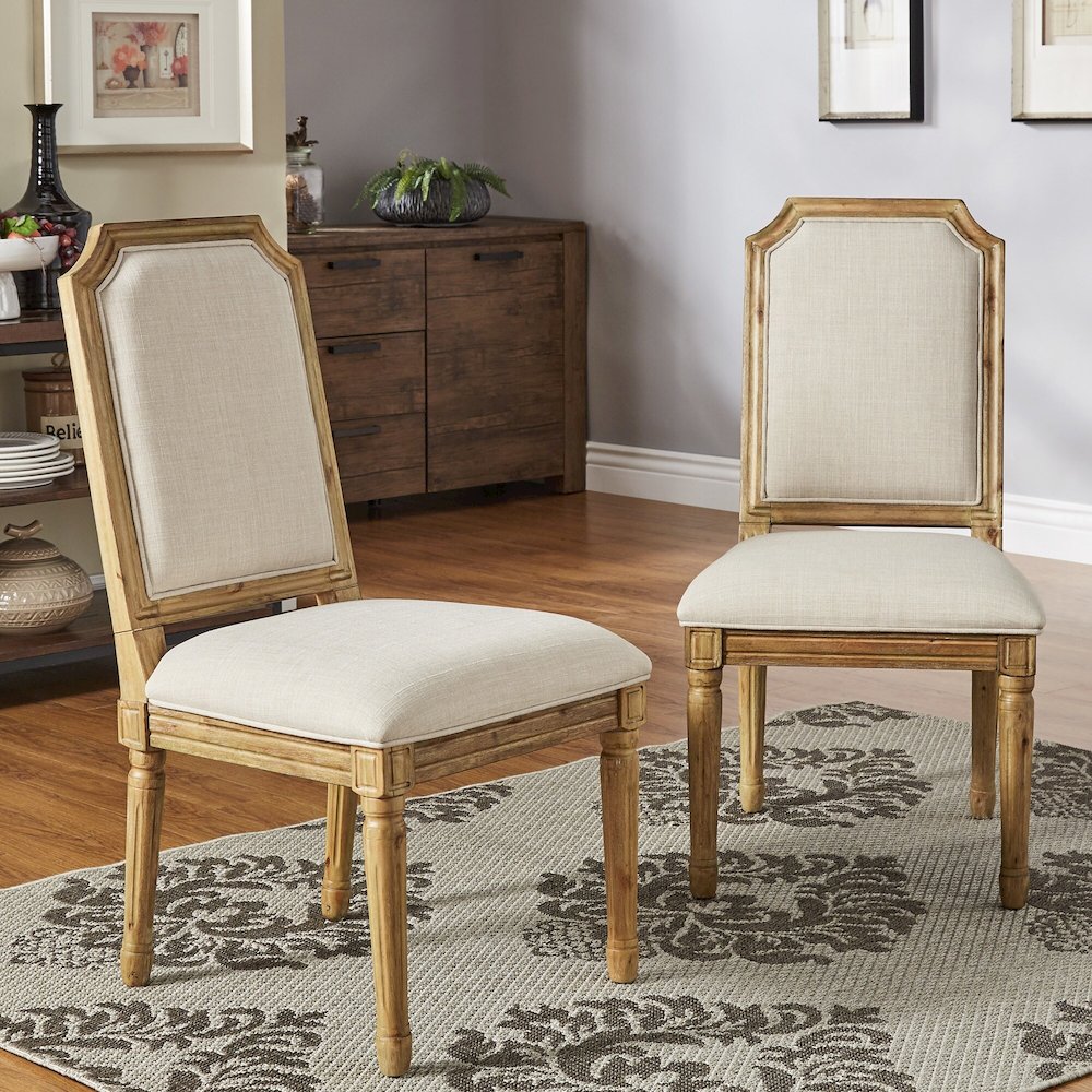 Set of 2, Beige Linen Dining Chair. Picture 1