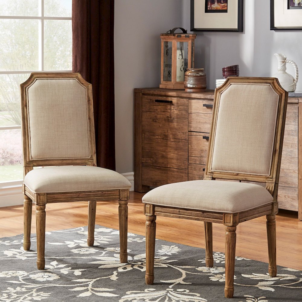 Set of 2, Beige Linen Dining Chair. Picture 2