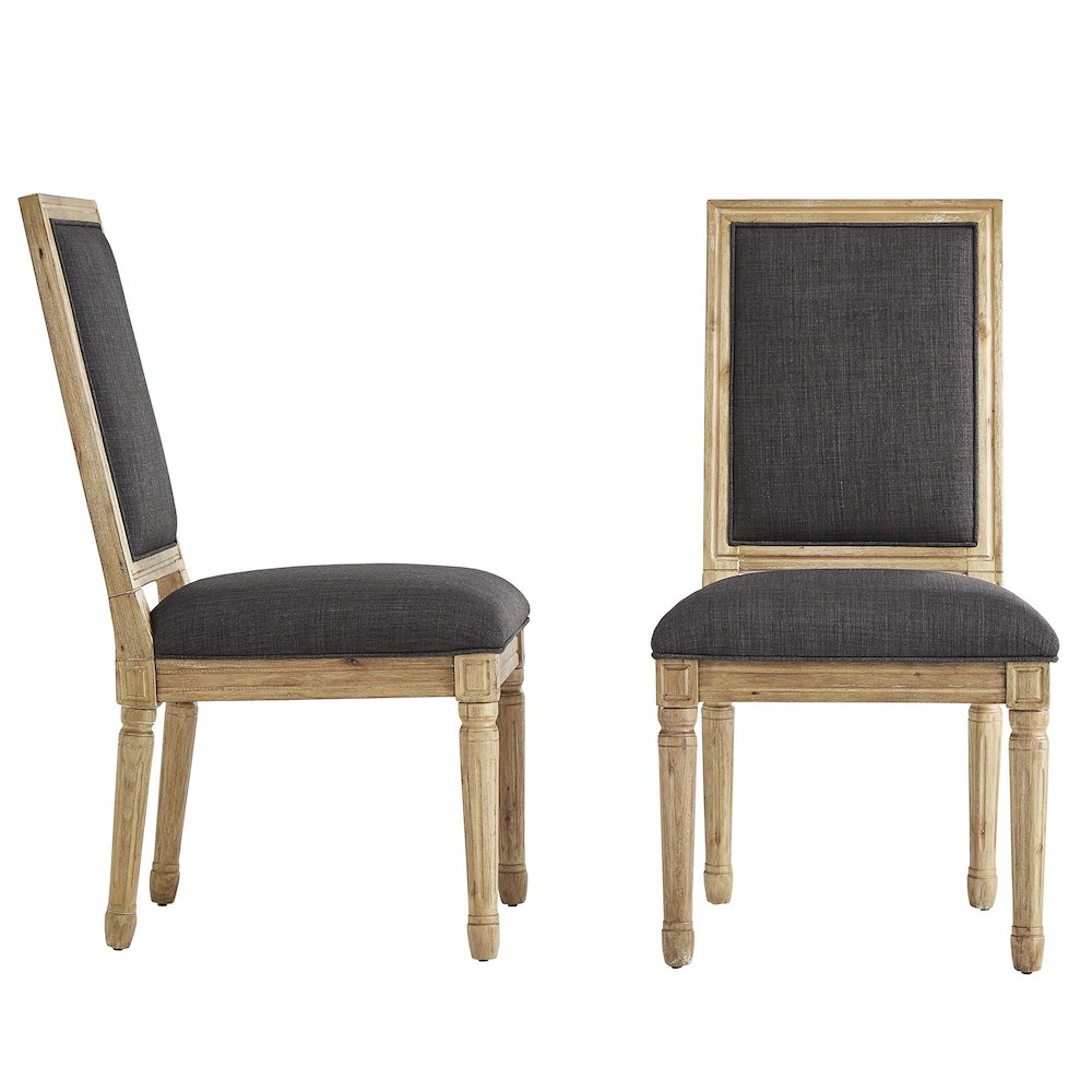 Set of 2, Dark Grey Linen Dining Chair. Picture 5