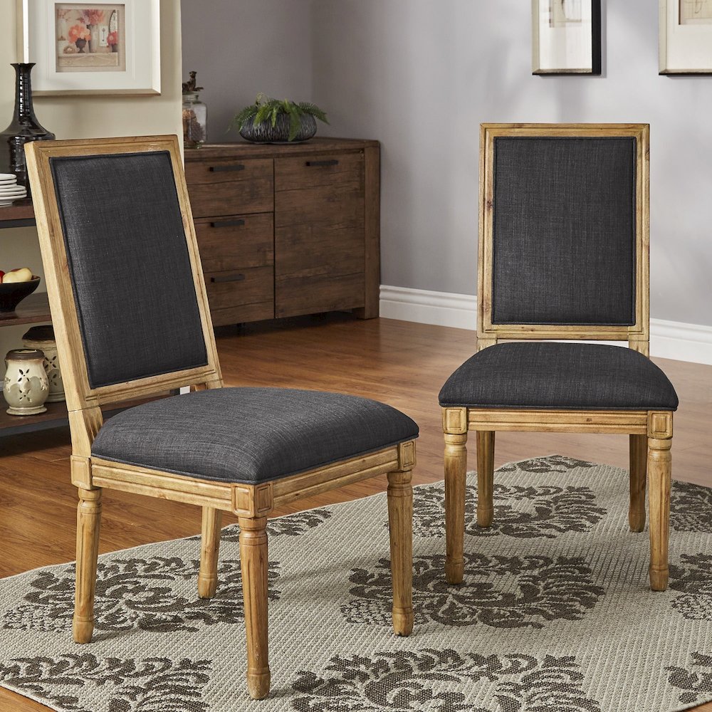 Set of 2, Dark Grey Linen Dining Chair. Picture 1